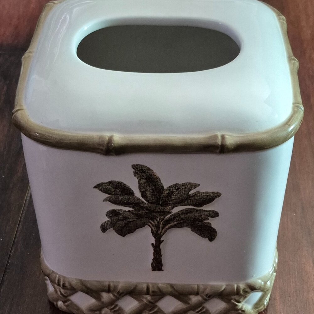 Home Collection Ceramic Tropical Bamboo & Palm Tree Tissue Box Cover Holder NEW!